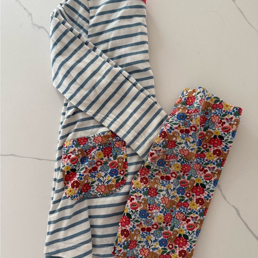 Boden Blue Striped Tunic and Floral Leggings Set